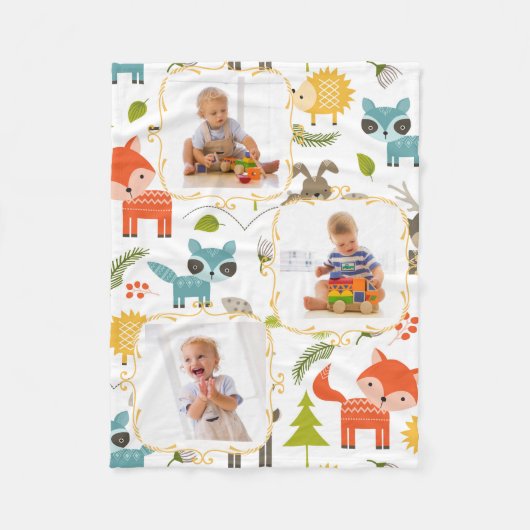 Woodland Animals Custom Kinder Photoblanket Fleece Deken (Voorkant)