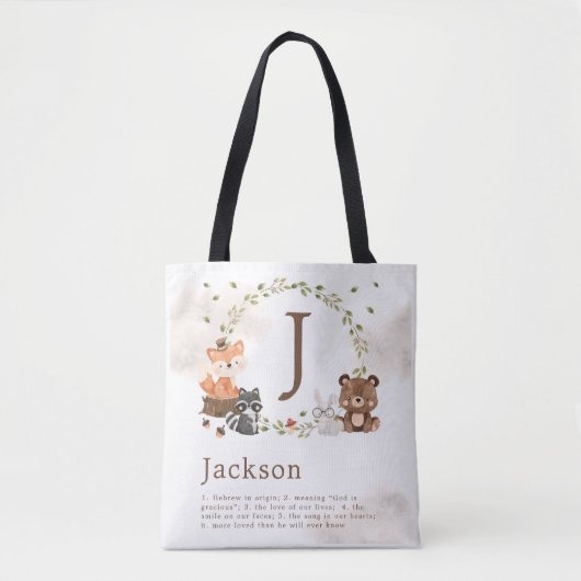 Woodland Animals Custom Monogram Poster Tote Bag (Voorkant)