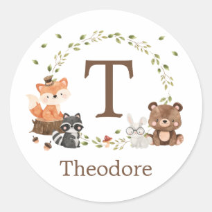 Woodland Animals Custom Monogram Ronde Sticker