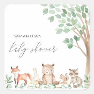 Woodland Animals Cute Gender Neutral Baby shower Vierkante Sticker