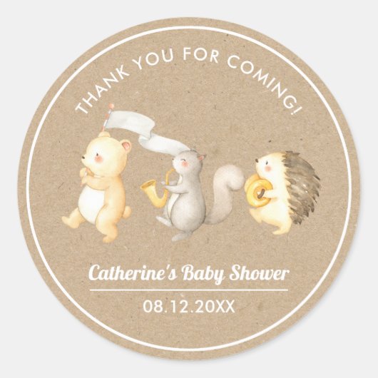 Woodland Animals Dank u Baby shower Ronde Sticker (Voorkant)