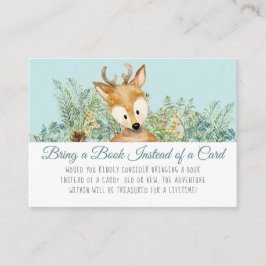 Woodland Animals Deer Baby Boy Breng een boek Informatiekaartje