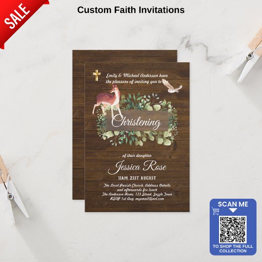Woodland Animals Deer Christening Invite Baptism