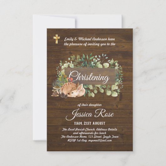 Woodland Animals Deer Christening Invite Baptism (Voorkant)
