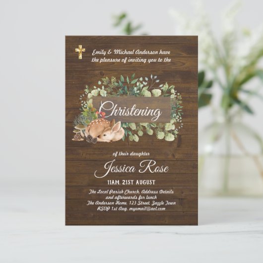 Woodland Animals Deer Christening Invite Baptism (Staand voorkant)