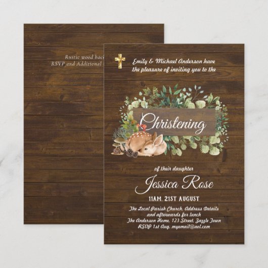 Woodland Animals Deer Christening Invite Baptism (Voorkant / Achterkant)