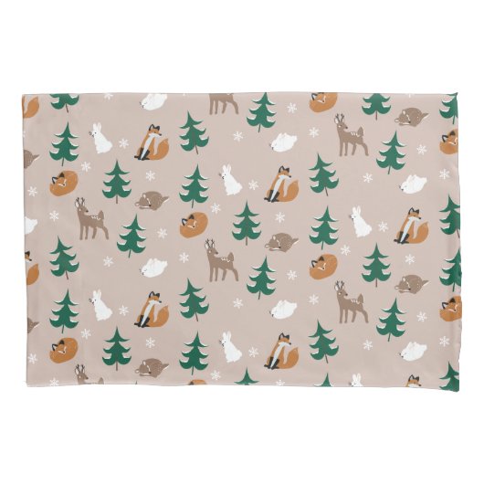 Woodland Animals Deer Fox Bunny Pattern Trees Kussensloop (Voorkant)