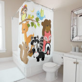 Woodland Animals Deer Fox Raccoon Beer Uil Douchegordijn (In situ)