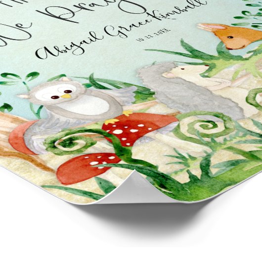 Woodland Animals Deer Hedegel Owl Baby Girl Poster (Hoek)