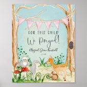 Woodland Animals Deer Hedegel Owl Baby Girl Poster (Voorkant)