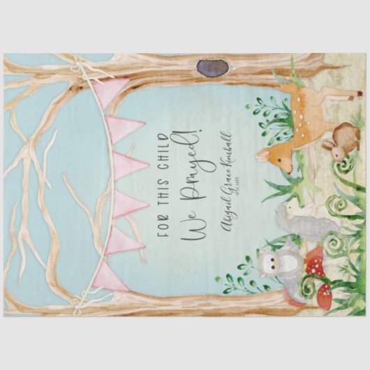 Woodland Animals Deer Owl Hegel Baby Girl Tissuepapier (Voorkant)