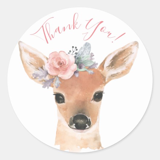 Woodland Animals Deer Waterverf Typografie Name Ronde Sticker (Voorkant)