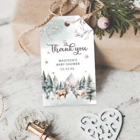 Woodland Animals Deer Winter Baby shower Dank u Cadeaulabel