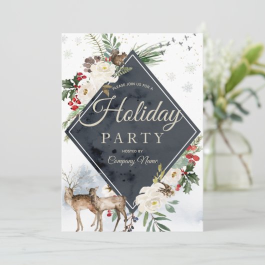 Woodland Animals Diamond Corporate Holiday Party Kaart (Staand voorkant)