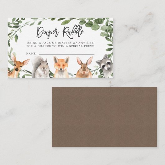 Woodland Animals Diaper Raffle Baby shower Card Informatiekaartje (Voorkant / Achterkant)