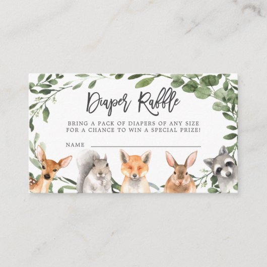 Woodland Animals Diaper Raffle Baby shower Card Informatiekaartje (Voorkant)