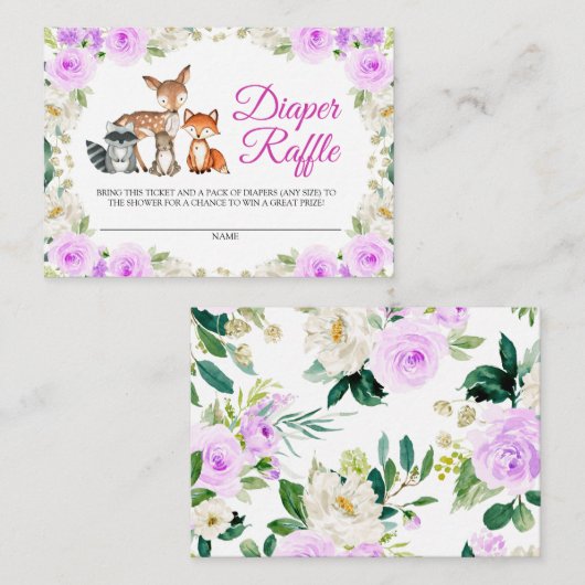 Woodland Animals Diaper Raffle Card Informatiekaartje (Voorkant / Achterkant)