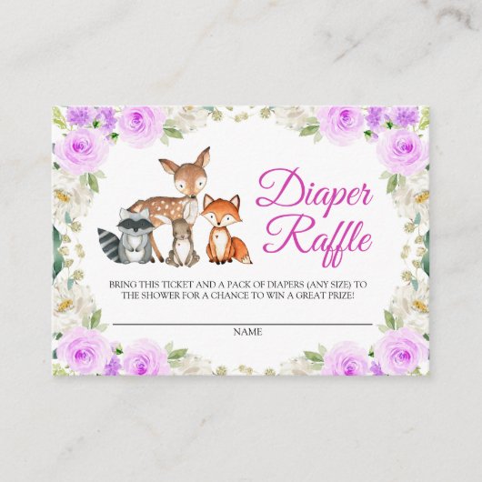 Woodland Animals Diaper Raffle Card Informatiekaartje (Voorkant)