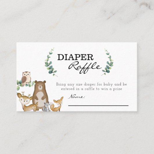 Woodland Animals Diaper Raffle Card Visitekaartje (Voorkant)