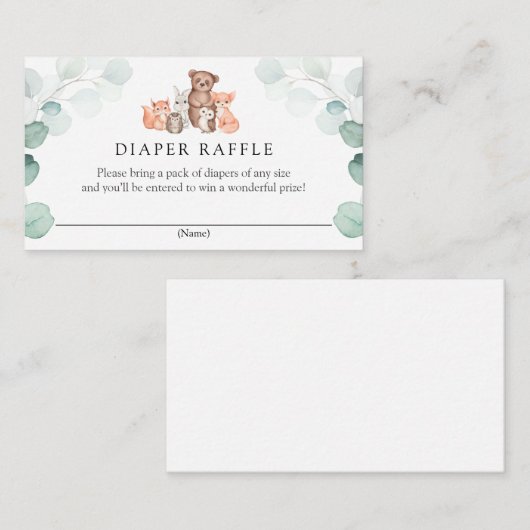 Woodland Animals Diaper Raffle Enclosure Kaart (Voorkant / Achterkant)