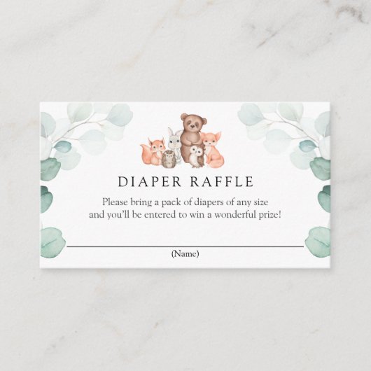 Woodland Animals Diaper Raffle Enclosure Kaart (Voorkant)