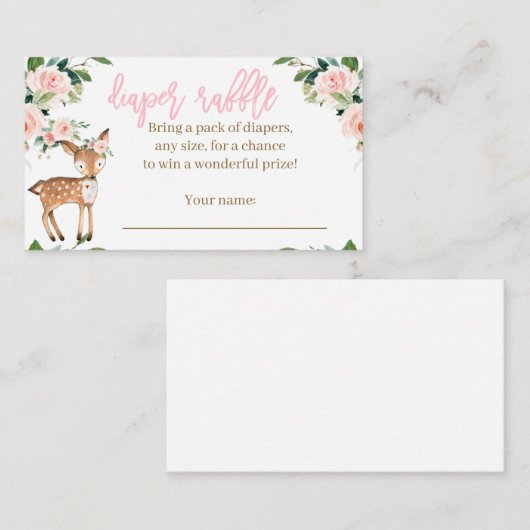 Woodland Animals Diaper Raffle Kaart voor een meis (Voorkant / Achterkant)