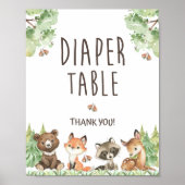 Woodland Animals Diaper Table Shower Sign Poster (Voorkant)