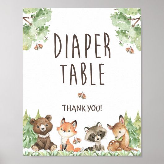 Woodland Animals Diaper Table Shower Sign Poster (Voorkant)