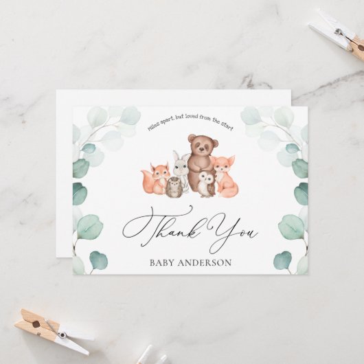 Woodland Animals Douche per Mail Dank u Briefkaart (Voorkant / Achterkant in situ)