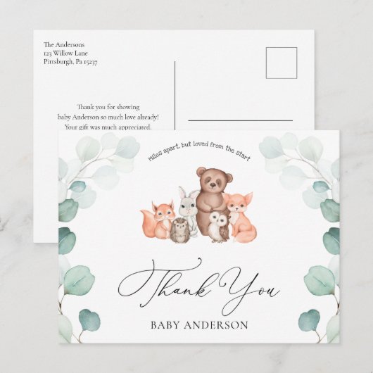 Woodland Animals Douche per Mail Dank u Briefkaart (Voorkant / Achterkant)
