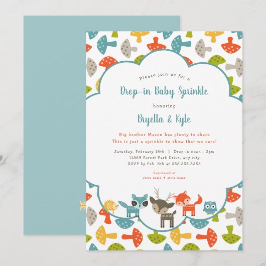 Woodland Animals Drop-in baby sprenkelen Kaart (Voorkant / Achterkant)