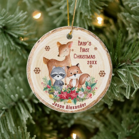 Woodland Animals Eerste Kerstmis Gepersonaliseerd Keramisch Ornament (Boom)