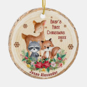 Woodland Animals Eerste Kerstmis Gepersonaliseerd Keramisch Ornament (Voorkant)