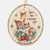 Woodland Animals Eerste Kerstmis Gepersonaliseerd Keramisch Ornament (Links)