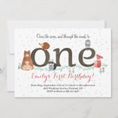 Woodland Animals eerste verjaardag uitnodiging (Voorkant)