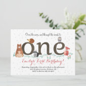 Woodland Animals eerste verjaardag uitnodiging (Staand voorkant)