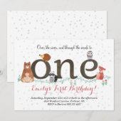 Woodland Animals eerste verjaardag uitnodiging (Voorkant / Achterkant)