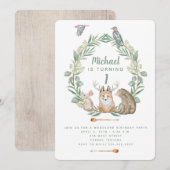 Woodland Animals eerste verjaardagsfeest uitnodigi Kaart (Voorkant / Achterkant)