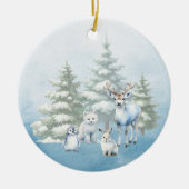 Woodland Animals en Arctic Fox Blue Kerstmis Keramisch Ornament (Voorkant)