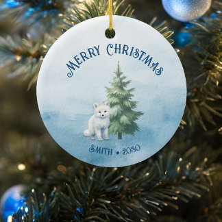 Woodland Animals en Arctic Fox Blue Kerstmis Keramisch Ornament