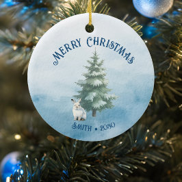 Woodland Animals en Arctic Hare Blue Christmas Keramisch Ornament