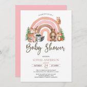 Woodland Animals en Boho Rainbow Baby shower Kaart (Voorkant / Achterkant)