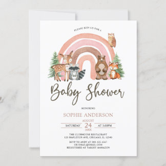 Woodland Animals en Boho Rainbow Baby shower Kaart