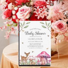Woodland Animals en Fairy Mushrooms Baby shower Kaart