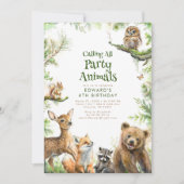 Woodland Animals en Greenery Cute Kids Birthday Kaart (Voorkant)