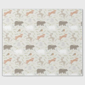 Woodland Animals en Leaf Pattern Beige Cadeaupapier (Vlak)