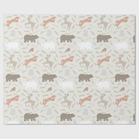 Woodland Animals en Leaf Pattern Beige Cadeaupapier (Vlak)
