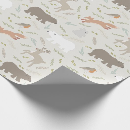 Woodland Animals en Leaf Pattern Beige Cadeaupapier (Hoek)