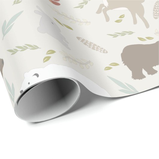 Woodland Animals en Leaf Pattern Beige Cadeaupapier (Rol Hoek)