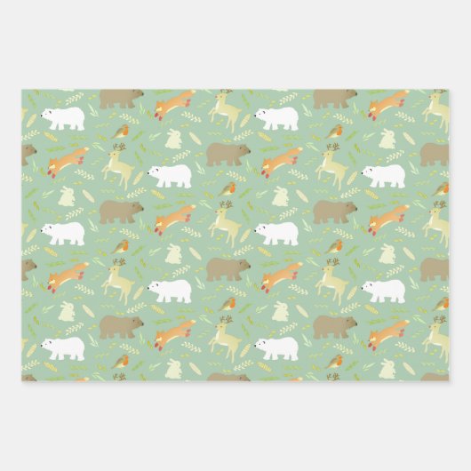 Woodland Animals en Leaf Pattern Inpakpapier Vel (Voorkant 3)
